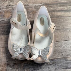 Mini Melissa Pearl Pink Mary Jane Jelly Shoes with Silver Butterfly Accent